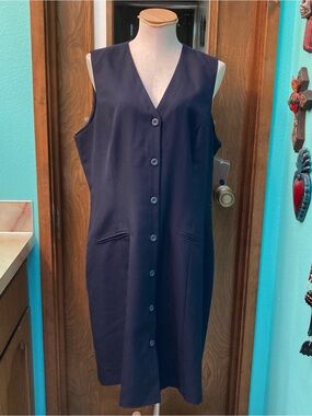 Worthington Navy Button-Front Sleeveless Dress